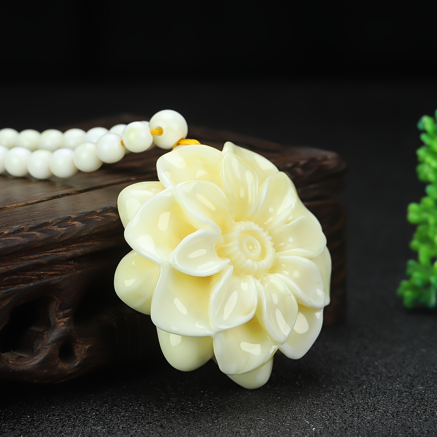 Intricately Carved Elegant Resin Flower Pendant